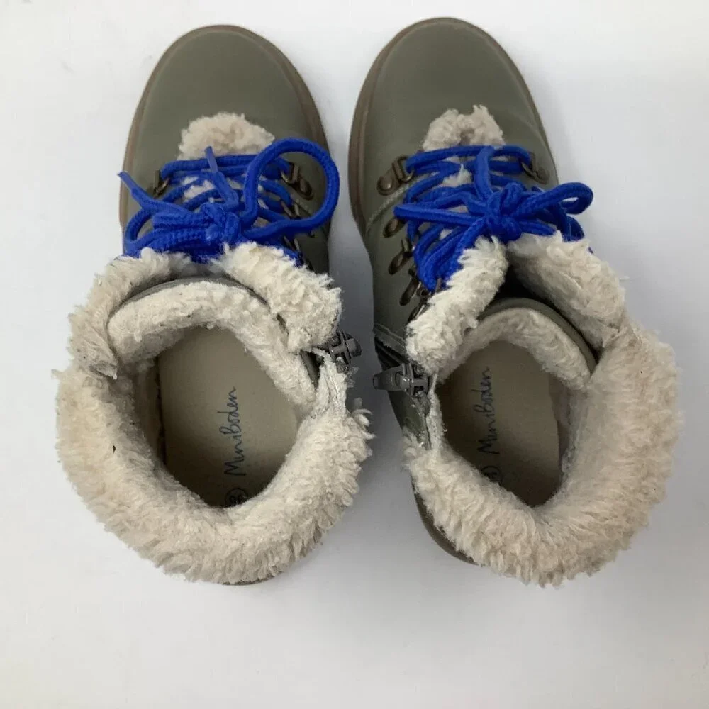 Mini Boden kids girls boots grey green sherpa 36